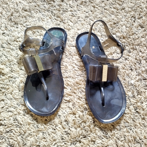 Kate Spade NY Filo Bow Dark Grey Jelly Flat Sandal Sz 9 - Picture 1 of 4